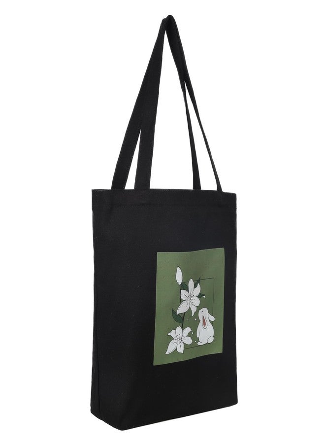 JUTEKA Canvas Tote Bag with Zip, College Bag for Girls, 100% Organic Cotton Tote Bag for Shopping, Travel & Beach bags for Women (Rabbit - Black) - Image 4